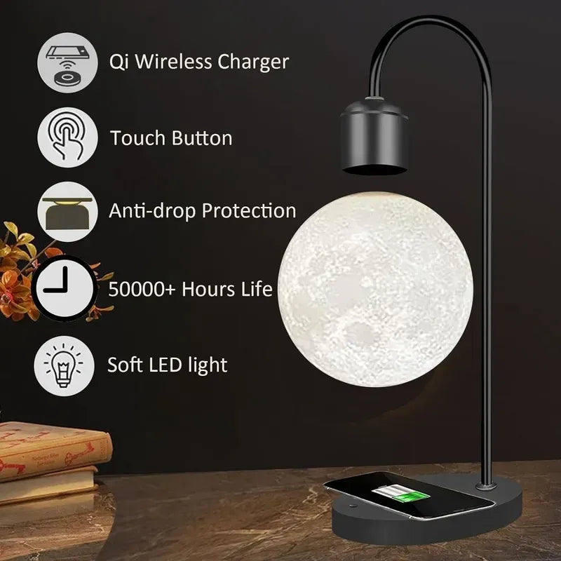 DareZen™-Floating Moon Lamp Magnetic Led Desk Light Bulb with LED Levitating Ball & Wireless Phone Charger